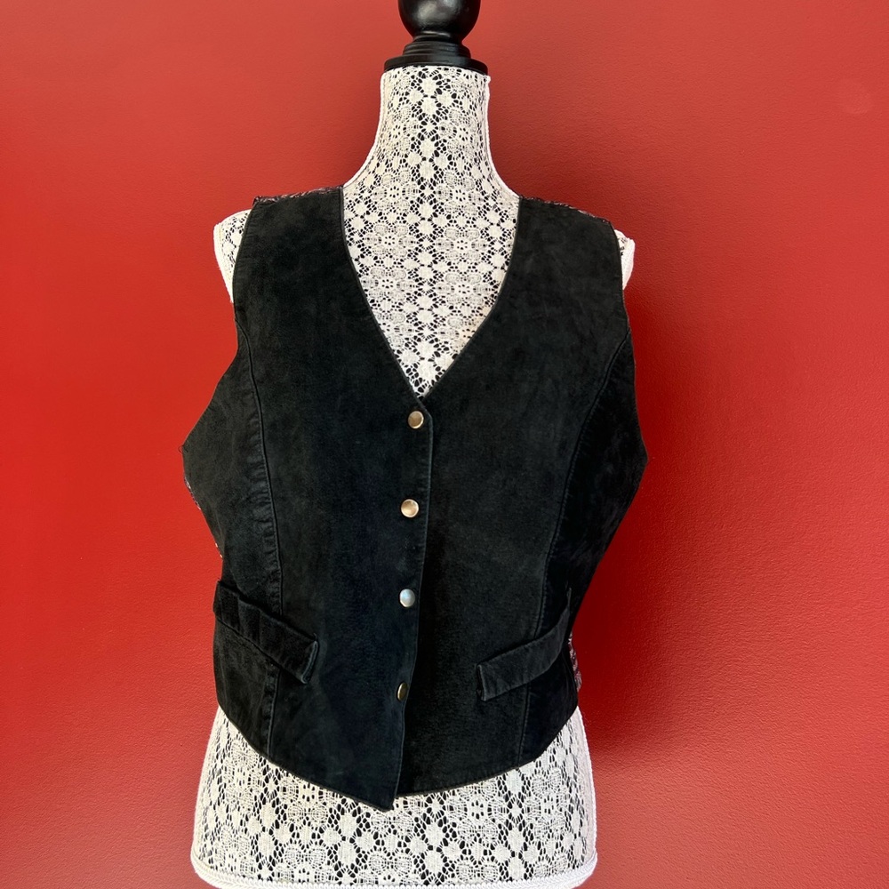 Black Leather Vest with Button Closure